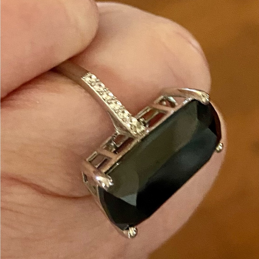 NWT Black Spinel & White Zircon Cocktail Ring in Platinum over .925 Sterling!!! - Picture 10 of 10
